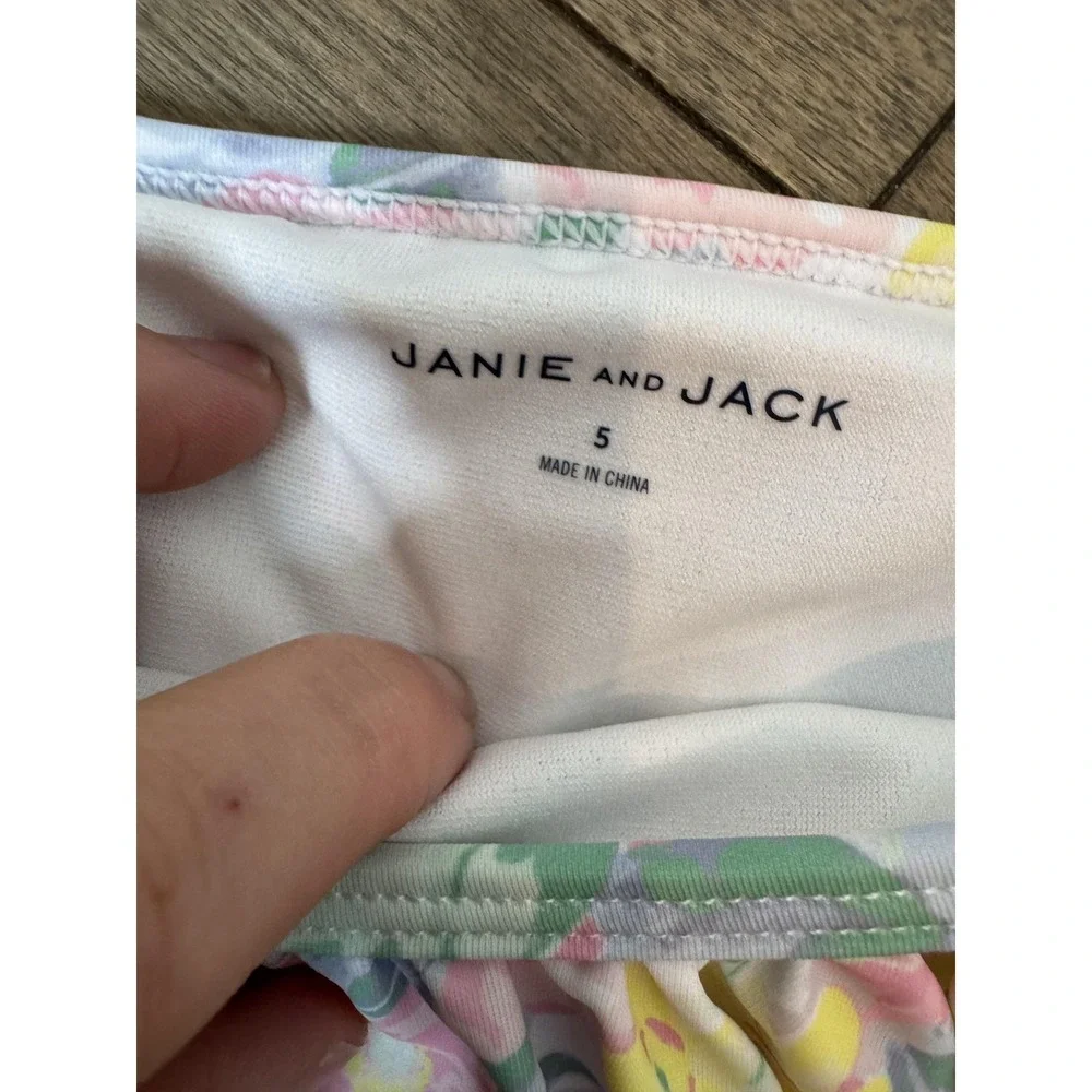 Janie And Jack Swim Set Girls 5 Multicolor Floral Ruffle Bow Bikini Skirted‎